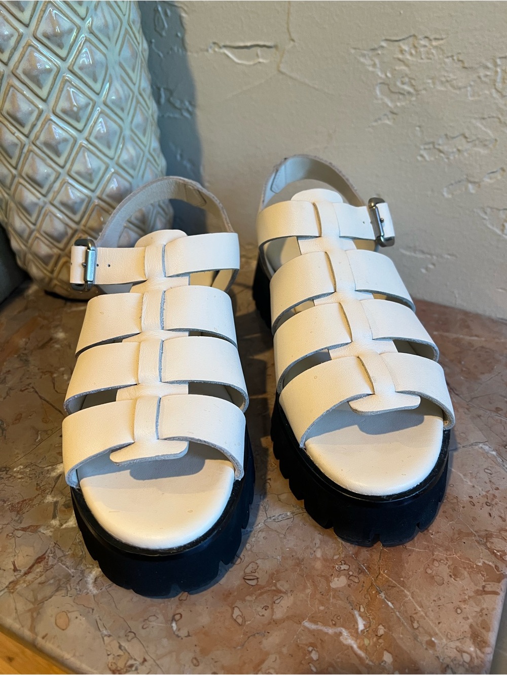 Quince White Strappy Platform Sandals with Black Sole